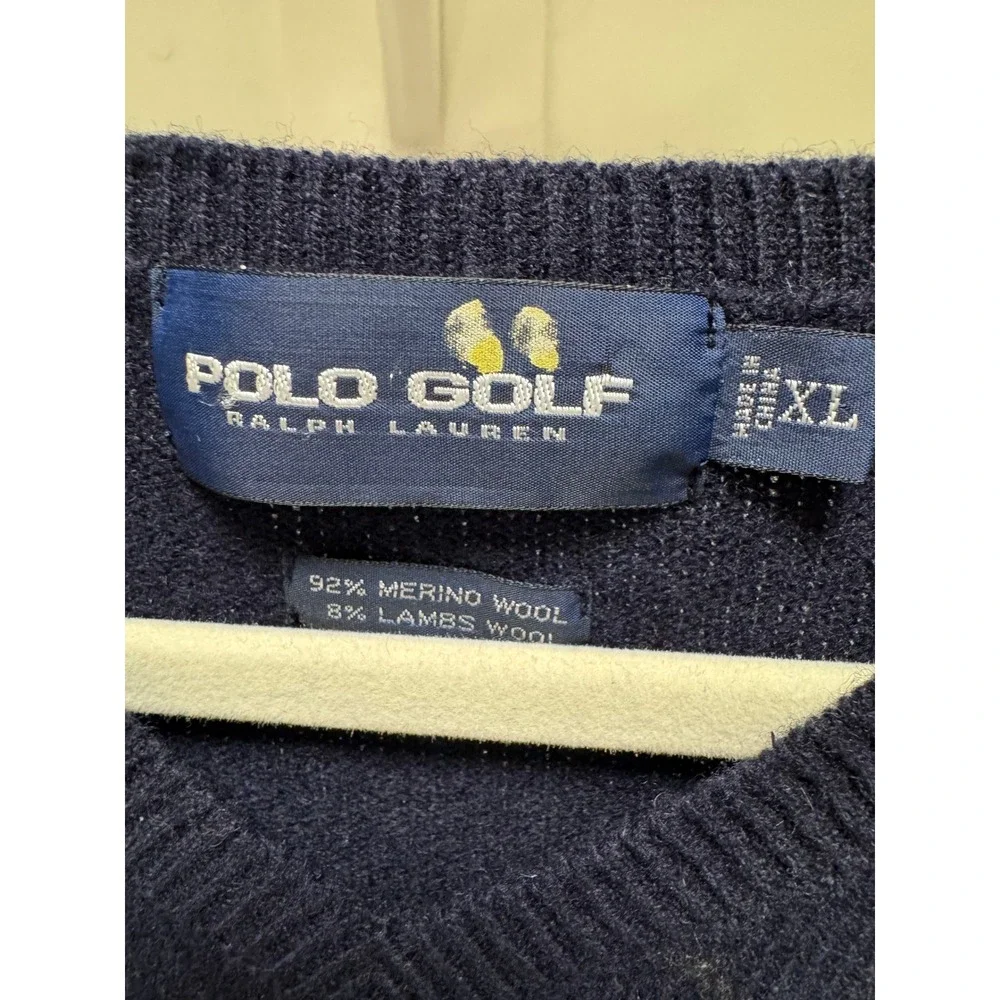 Polo Golf Ralph Lauren Sweater Vest‎ Mens XL Navy Argyle Merino Lambswool V-Neck